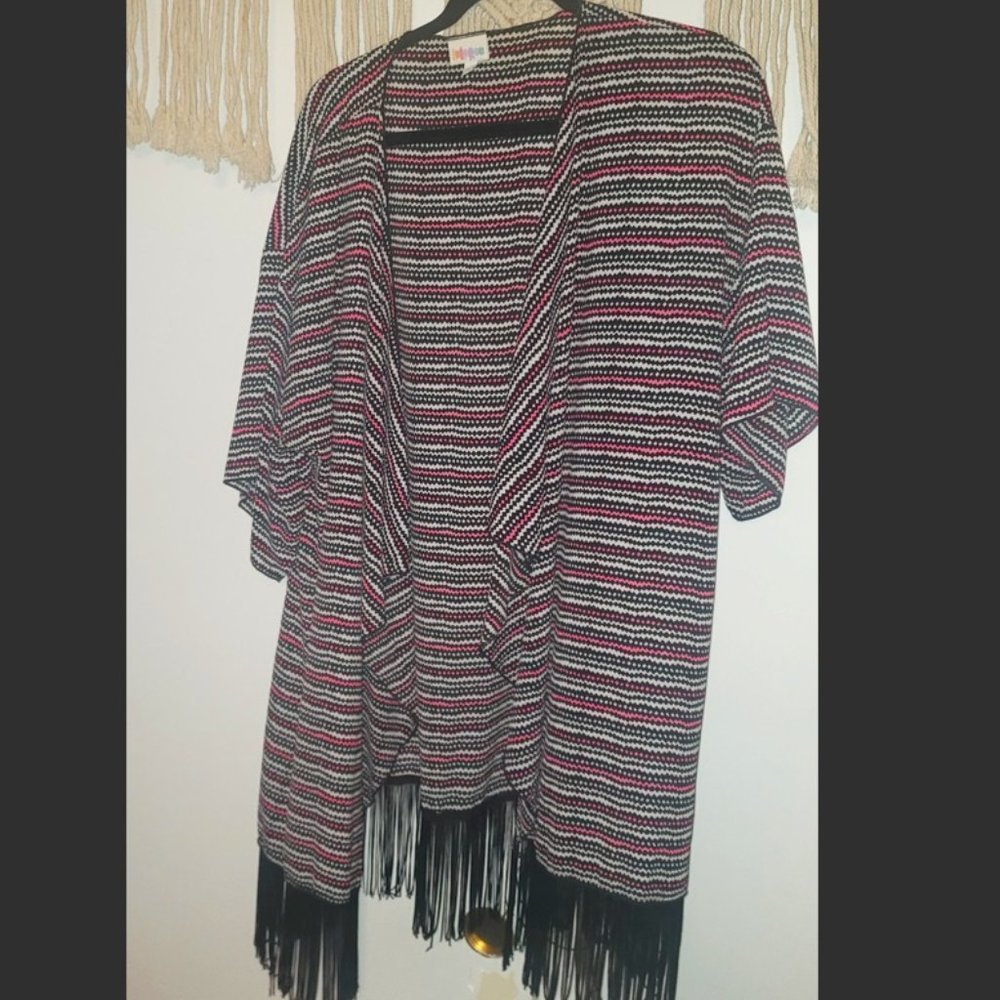 LulaRoe Monroe Kimono | Black White HOT Pink Cover-up